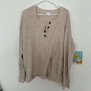 Stars Above Beige Button-Up Henley Sweater